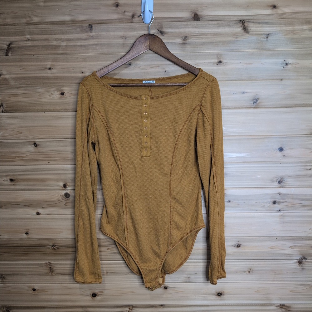Intimately Free People Mustard Yellow Ribbed Henley Bodysuit OB1570623 L